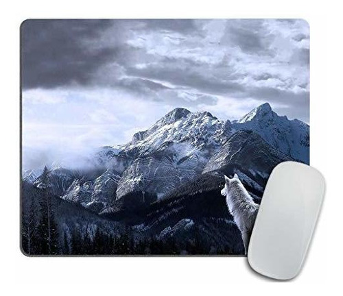 Mouse Pad Lobo Solitario Montaña Nieve