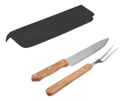 Kit Churrasco 2 Peças Faca E Garfo Com Estojo Cabo Madeira