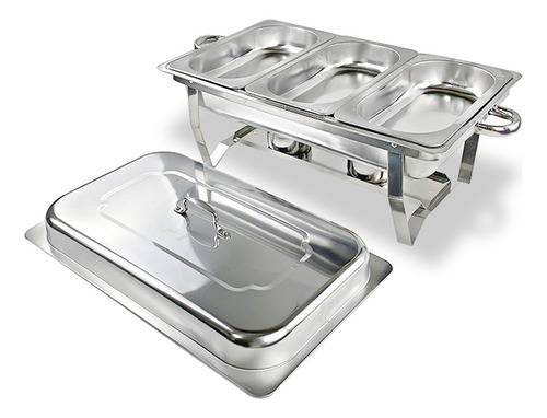 Rechaud Retangular 12l Aço Inox Banho Maria 3 Cubas Fogareir