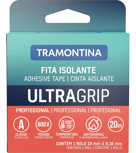 Fita Isolante Classe A 0,18x19 Mm Tramontina Preta 20 M Cor Preto Liso