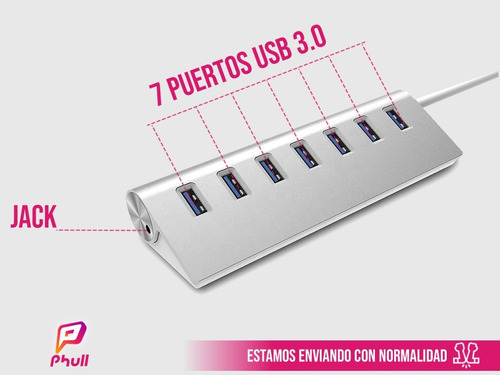 Imagen 2 de 8 de Hub Usb 3.0 De 7 Puertos 5gb Metalico Pc / Mac