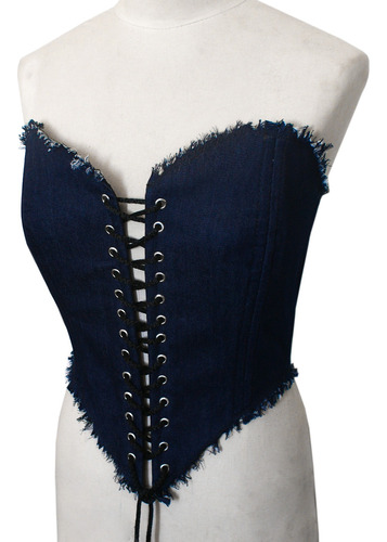 Corset Overbust Top Bustier Jean Rock Punk 006