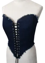 Comprar Corset Overbust Top Bustier Jean Rock Punk 006