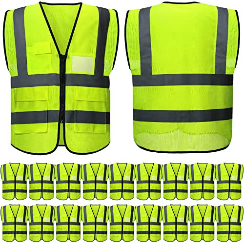 20 Pack High Visibility Safety Vests With  S And Zipper...