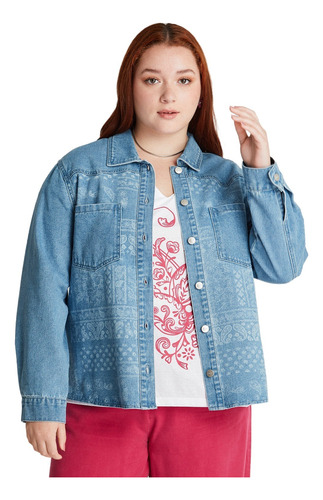 Chaqueta Mezclilla Estampada - Celeste