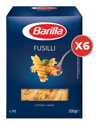 Fideos Barilla Fusilli Nº 98 500 Gr. Origen Italia Pack X6