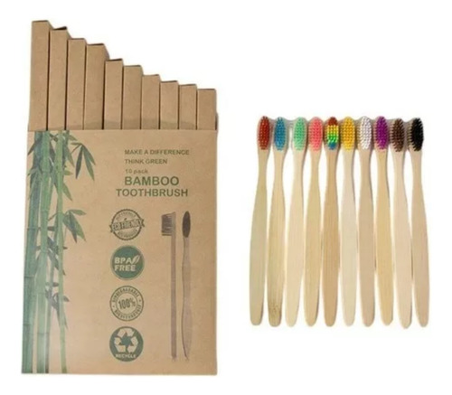 10 Cepillo Dientes Bambú Adulto Ecológico - Caja Individual