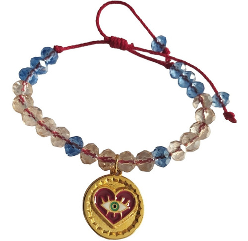 Pulsera Manilla Murano Rondela Con Dije Ojo Corazón