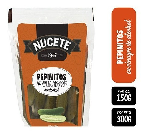 Imagen 2 de 2 de Pepinos En Vinagre Doypack Nucete 300 Gr X 3 Unid