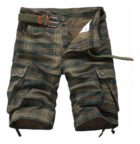 Bermuda Shorts Hombre Verano Casual Playa Cargo A Cuadros