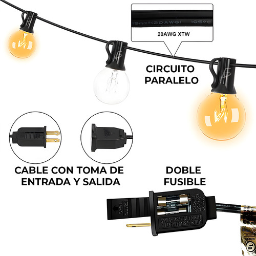 Guirnalda De Luces 7.5mts 25 Bombillas Vintage Para Exterior Luces Blanco