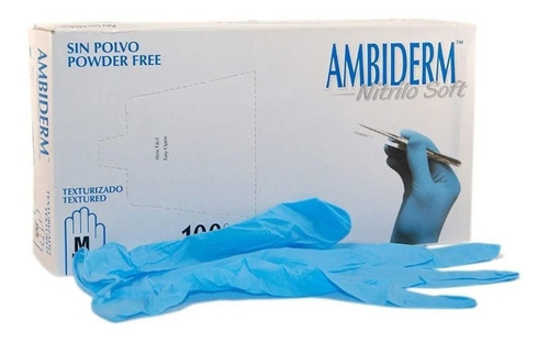 Guante Ambiderm Nitrilo Soft Azul Mediano Caja Con 100pza