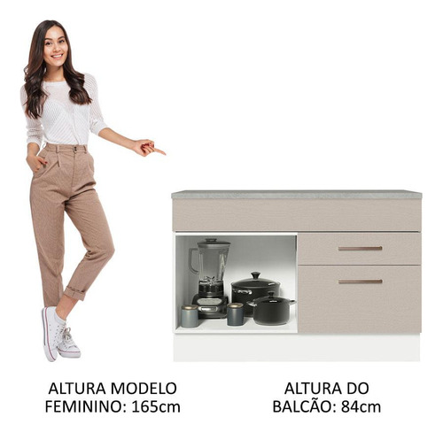 Gabinete Bajo Cocina Madesa Agata 120cm Con Encimera Bc Color Blanco/Crema