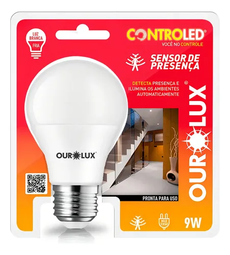 Lâmpada ControLed Sensor De Presença 9W 6500K Ourolux