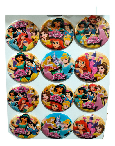 Party Princesas Ariel Paq 60 Botones Metalicos 5 Cms Feliz 