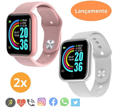 2 Smartwatch Para Celulares Design Inovadorpulseira Moderna Cor da pulseira 1 Rose 1 Prata