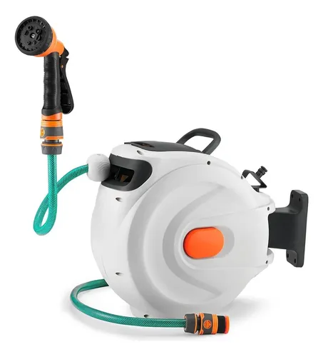Carrete Retráctil Para Manguera De Jardín - Enrollador Automático Con Soporte Giratorio 180°, Capacidad 6 M, Fácil Instalación