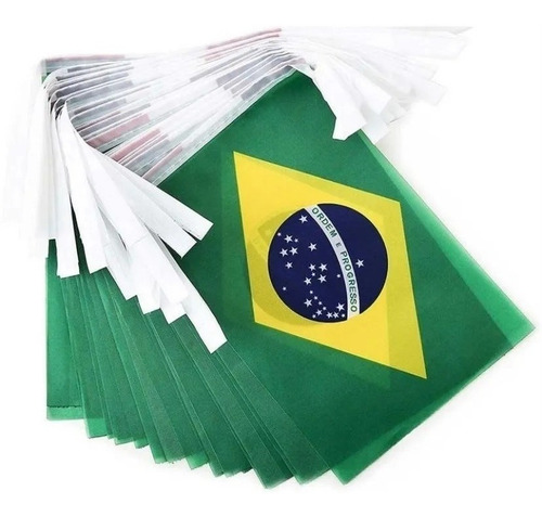 Varal Bandeira Do Brasil C/ 20 Bandeirinhas Em Tecido 6m  