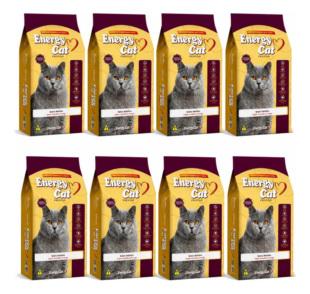 Kit 8 Ração Energy Cat Gatos Premium 1kg