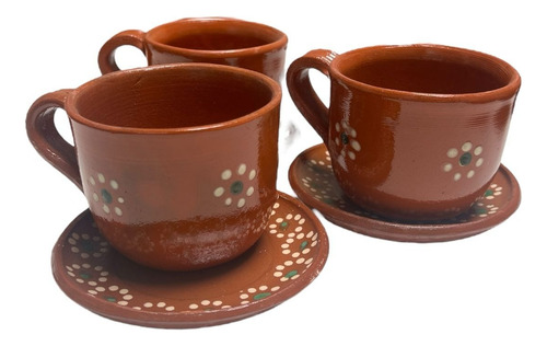 Juego De Tazas Y Plato Barro Artesanal Café Té 400 Ml 6 Pz