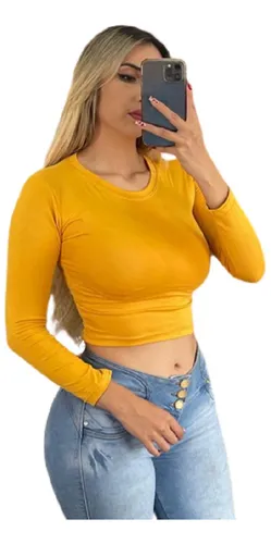 Crop top amarillo manga larga hotsell