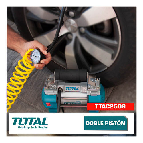 Compresor De Aire Portatil Total Doble Pistón Color Turquesa/Plateado Fase eléctrica Monofásica Frecuencia 50 Hz