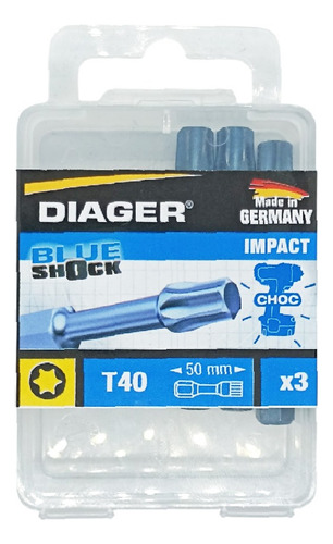 Puntas De Impacto Blue Shock Estrella T40 X 50mm 3 Pz Diager