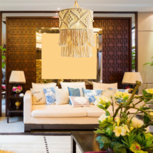 Sombra De Lámpara De Macramé Nórdico Boho Macramé Tejido