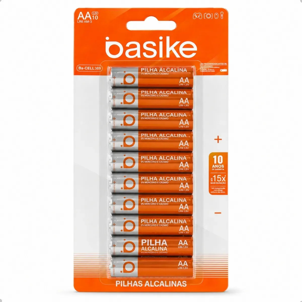 Pilhas Alcalinas Aa Basike 1,5v Cartela Com 10 Unidades Alta