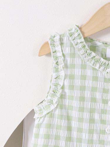 Conjunto De Blusas Sin Mangas Y Pantalones Rectos A Cuadros