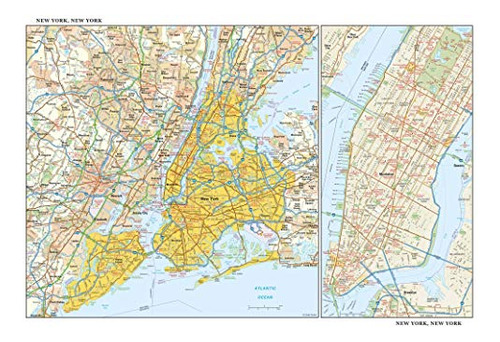 Mapa Mural De Nueva York, Grande, Laminado De 43,5 X 29