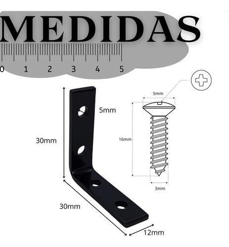 Cantoneira L Para Moveis 2,5 Pol 30x30x12mm Preta C/ 10 Pçs