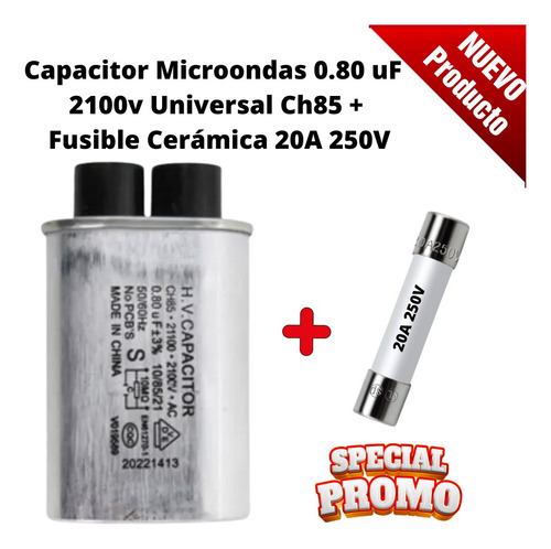 Capacitor Microondas 0.80 Uf 2100v Con Fusible 20a 250v