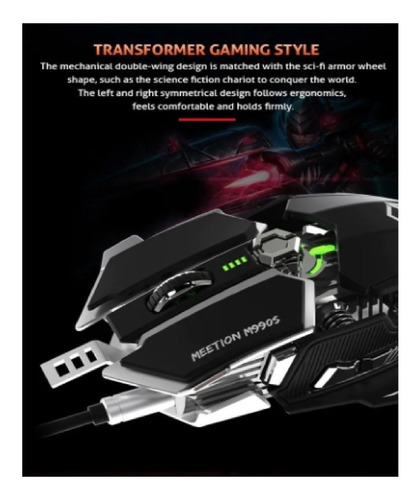 Mouse Gamer Meetion M990s Transformers Fps Negro 4000dpi