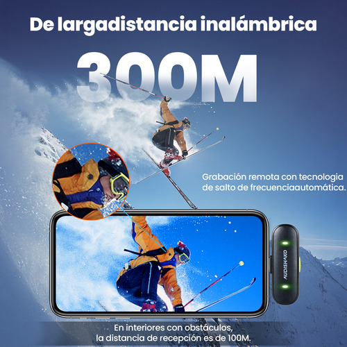 Micrófono Inalámbrico Solapa Audishako Mic-M2 Para Combo Color Negro, Para Iphone/Android/Cámara/Pc, Mini Micrófono De Lavalier, Filtro De Voz, Cancelación De Ruido, Batería De 40h Para Grabación Vlog