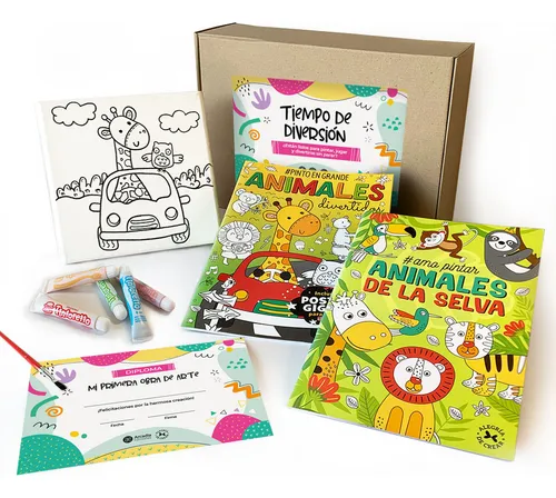 comprar Set De Arte Para Niños Libro Colorear Lienzo Temperas Pincel