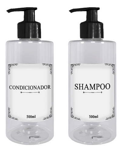 Kit Banheiro Frasco Pet Cristal Shampoo Condicionador 500ml