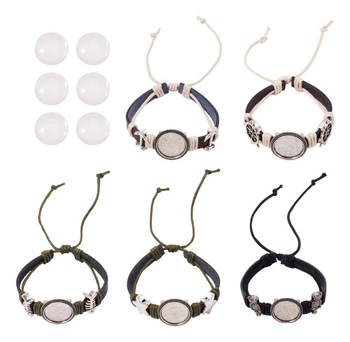 Fashewelry 5 Pulseras De Cordón De Cuero De Vaca Con Bandeja