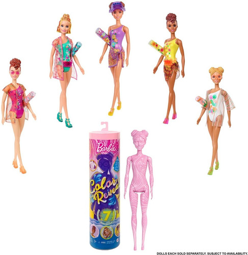 Imagen 1 de 9 de Barbie Color Reveal Con Set De 7 Sorpresas Muñeca Mattel