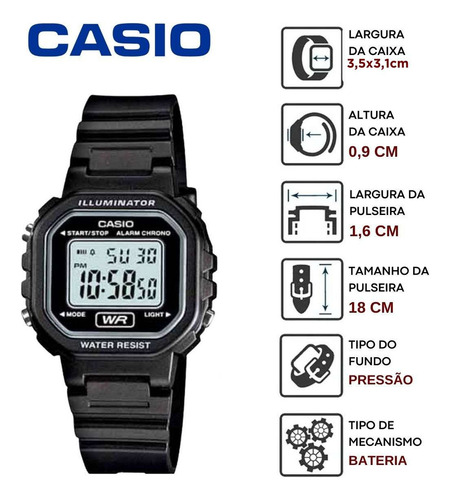 Reloj Casio La-20wh-1cdf En Resina Para Mujer Color De La Correa Negro Color Del Fondo Negro