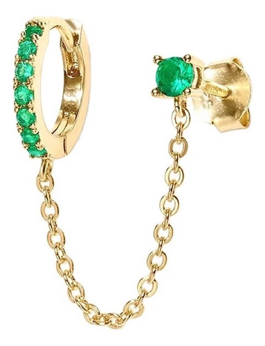Arete De Plata 925 Oro 18k Verde Zirconias Cadena Mujer