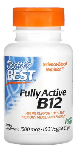 Vitamina B12 vegana Doctor's Best de 1500 mg con 180 cápsulas, sabor sin sabor