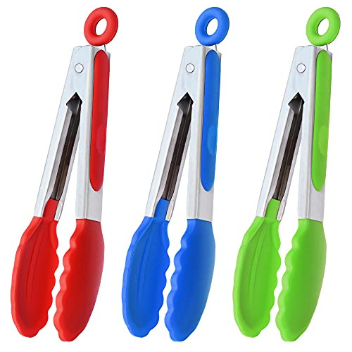 Mini Tongs With Silicone Tips 7-inch Serving Tongs, Set...