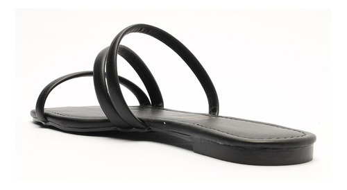 Imagem 3 de 6 de Sandália Feminina Rasteira Baixa Três Tiras Preto My Shoes