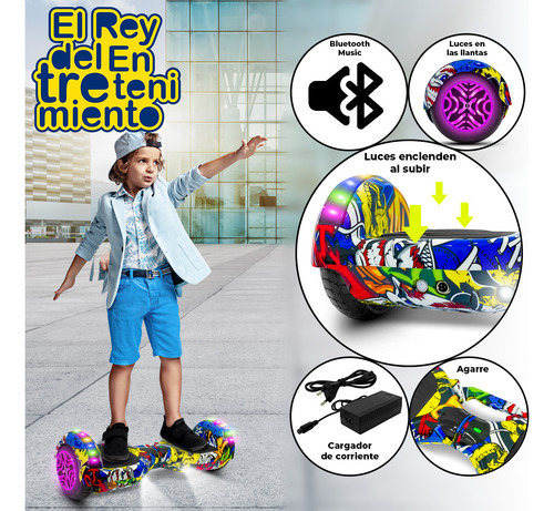 Imagen 2 de 8 de Skate Hoverboard Electrico 6.5 Bluetooth Luces Led N1 El Rey