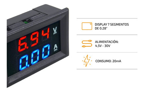 Imagen 4 de 7 de Voltimetro Amperimetro Medidor 99.9v 10a Display Rojo Y Azul