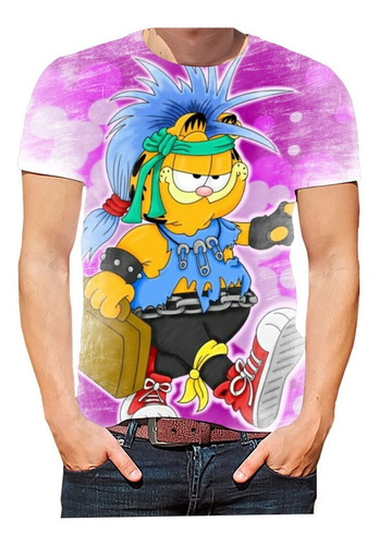 Camiseta Personalizada Desgaste Personagem Garfield Rock1