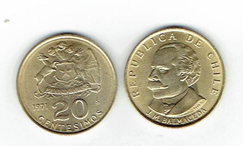 Moneda De Chile, 20 Centésimos, 1971.  Jp