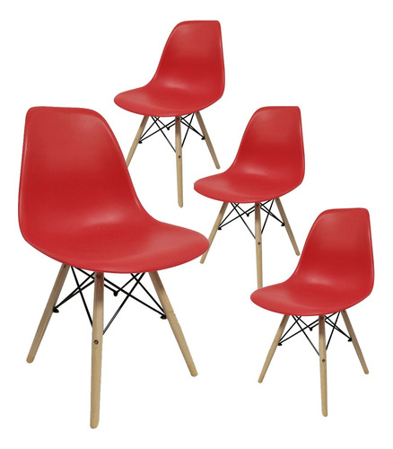 Silla Eames Comedor Plastico Patas Madera Colores X 4 Un Estructura De La Silla Rojo