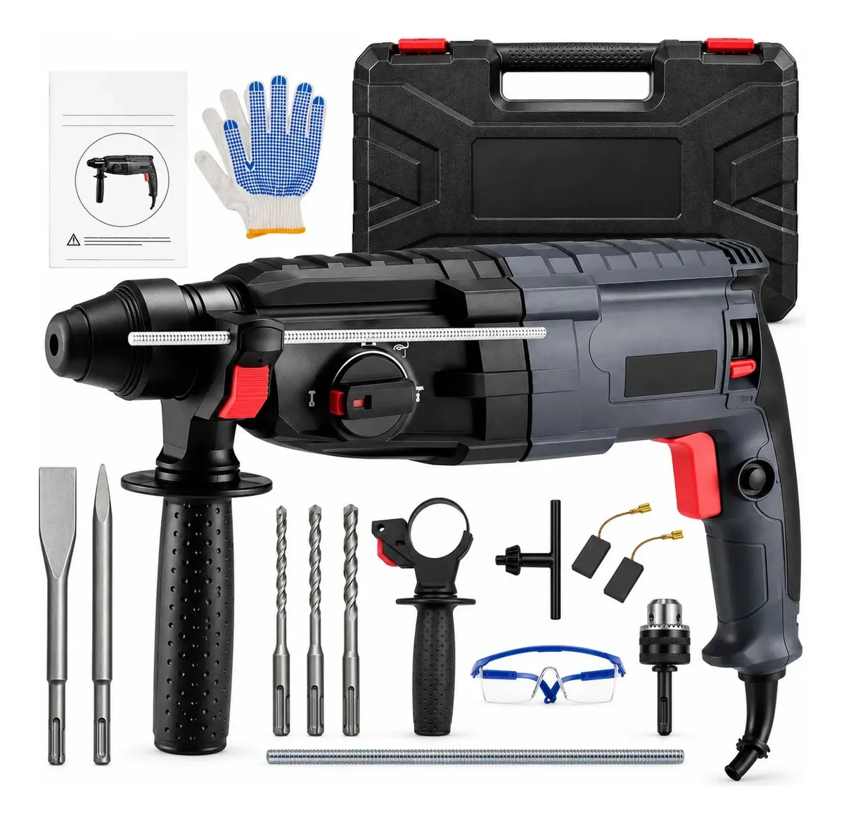 Martelete Rompedor Furadeira de Impacto Allmind 1200W 5Kg SDS Plus Perfurador Demolidor 3 em 1 Profissional Potente para Concreto Parede Obra com Maleta e Acessórios